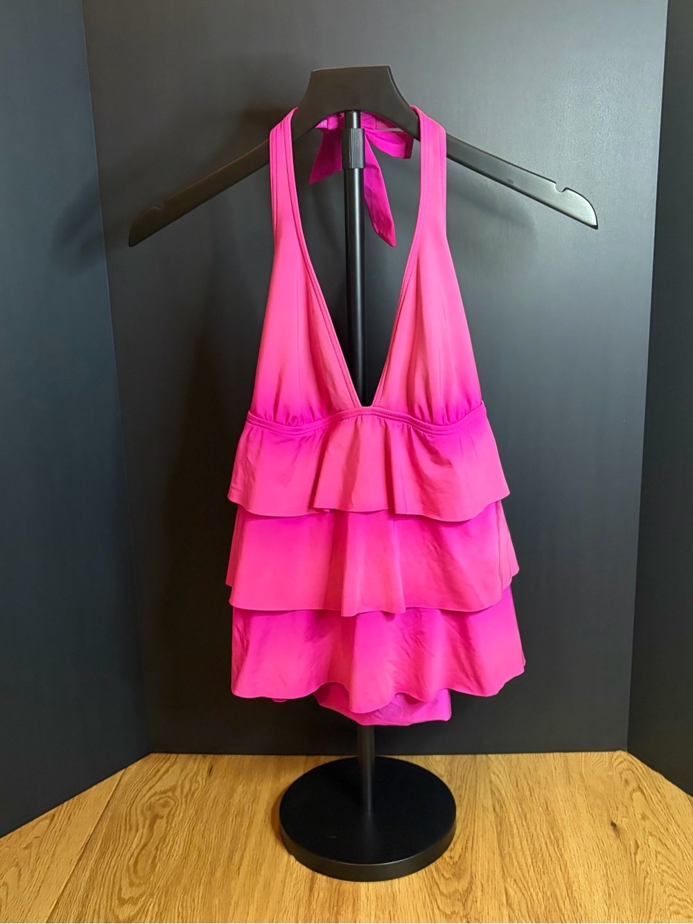 Kenneth Cole Bright Pink Tiered Halter Bikini Top